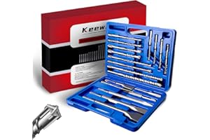 Keewaki 19-Piece SDS Plus Drill and Chisel Set – Heavy Duty Rotary Hammer Drill Bit Set for Concrete, Brick & Masonry with Cross Tip Carbide SDS Drill Bits and Chisel Set with Storage Case