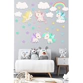 Tilki D&uuml;nyası Rengarenk Unicornlar G&ouml;kkuşağı G&uuml;neş Ve Yıldızlar &Ccedil;ocuk Odası Duvar Sticker