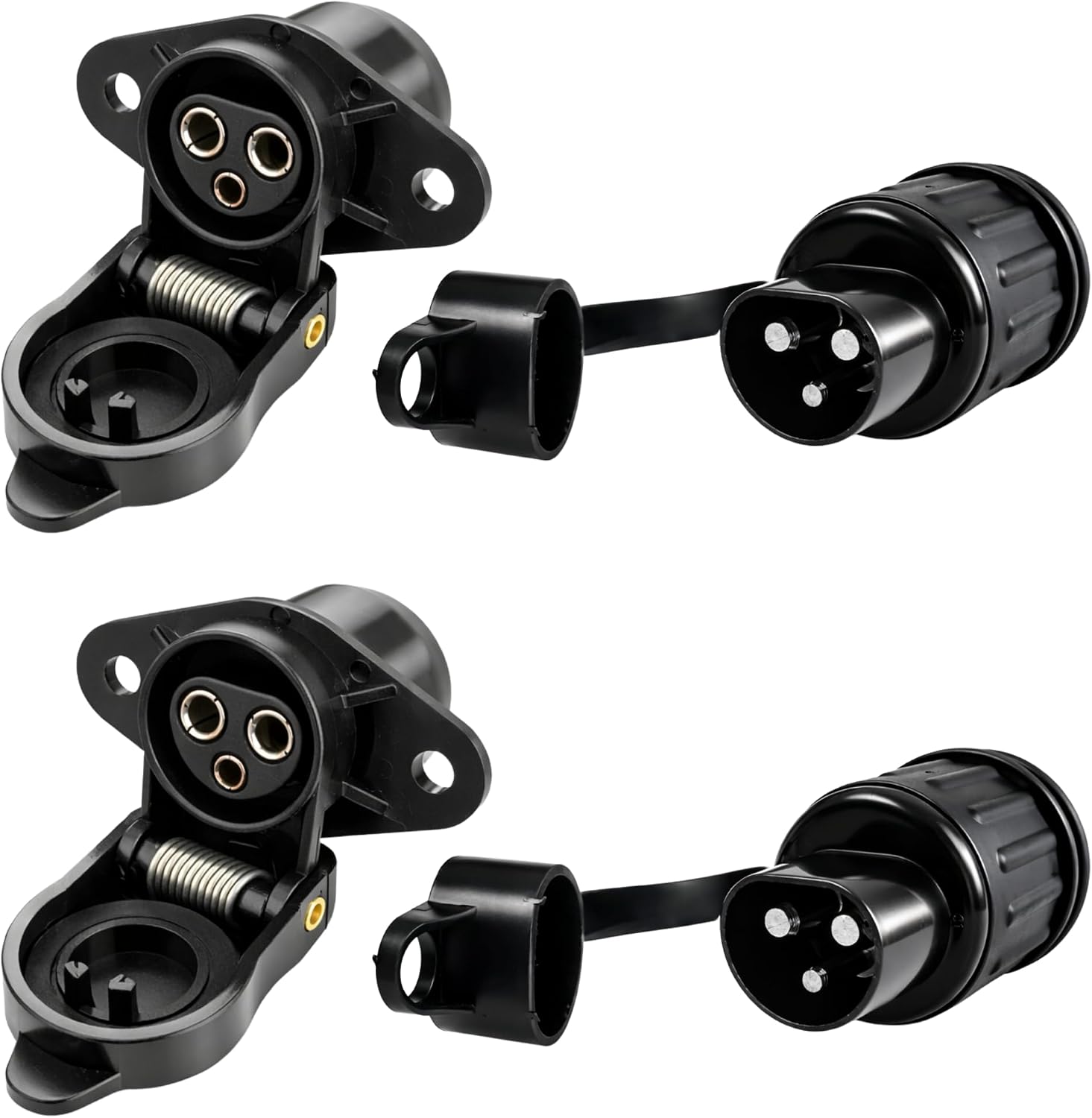 RheinParts 2 enchufes + 2 enchufes de 3 pines DIN 9680 6 – 24 V 25 A con tapa protectora – Conector para remolque, tractor, maquinaria agrícola y maquinaria de construcción – Juego de enchufe de 3