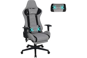 Fullwatt Gaming Chair with Footrest, Computer Ergonomic Video Game Chair-Backrest and Seat Height Adjustable Swivel Task Chair for Adults with Massage Lumbar Support(grey)-Fabric