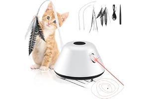 Gmiigu Jouet Chat interactif a Plumes, Jouet Chaton Interieur électronique Intelligent Automatique à LED Rouge, Jeu Chat, 3 Modes Jeux Chat pour Chatons ou Chats Adultes, Rechargeable (Noir)