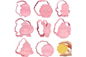 QIGHLIS 8 Pièces Emporte-Pièces Noël, Emporte-Pièces et Tampons de Noël Pressables 3D Moule à Biscuits pour Noel, Bonhomme de Neige, Père Noël, Renne, Flocon de Neige, Joyeux Noël