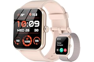 IOWODO R50 Reloj Inteligente para Hombre/Mujer con Bluetooth Llamadas, Pantalla de 1.85'' /Ritmo cardiaco/Oxígeno en Sangre/Estrés/Sueño 100+ Modos de Deporte para iOS Android (Rosa)