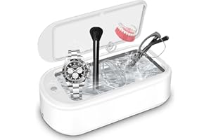 WORHUDY Ultrasonic Jewelry Cleaner Cleaning Machine - 45Khz 21oz (600ml) Silver Cleaner with 304 Stainless Steel Tank for Retainer, Eye Glasses, Ring, Earring, Necklaces, Watch Strap, Makeup Brush (White)