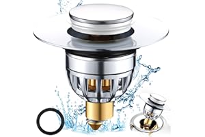 Wansiven Sink Plug, Universal Pop up Sink Plugs with Drain Strainer, Stainless Brass Bounce Core Drain Plug, Sink Stopper Replacement for Bathroom and Kitchen for 34-40mm Drain Holes
