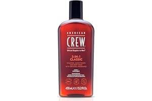 REVLON PROFESSIONAL American Crew 3-In-1 Shampoo, Conditioner & Body Wash with Long Lasting Scent to Cleanse & Condition Hair Styling & Skincare for Men 450 ml (Pack of 1) transparent