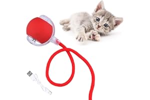 Shengxi Pelota Interactiva para Gatos y Perros con Luz LED Recargable por USB - Juguete Inteligente de Rotación Automática (Cuerda)