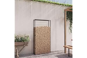 FENLAX - Leñero, color negro mate, 110 x 28 x 214 cm, acero, soporte de apilamiento para leña, exterior, metal