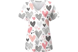 Sizoer Valentinstag Kasack Damen Pflege Günstig Sommer Herz Gedruckt Schlupfhemd Schlupfkasack V-Ausschnitt Kurzarm T Shirt Kasacks Damen Pflege Bunt Mit Taschen Laborkittel Damen Kasacks