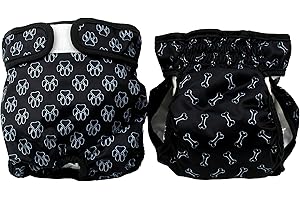 IMMACULATE TEXTILES Reusable Female Dog Incontinence Nappies/Sanitary Pants/Period Pads - Pack of 2 : Absorbent, Strong & Washable : Older Dogs, Puppies & Dogs in Season/Heat (Paw & Bone, L)