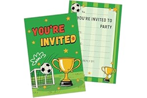 HOMANGA 20 Pcs Football Party Invitations, Kids Birthday Invitations with Envelopes, Party Invites for Boys Girls Childrens, Football Theme Birthday Invitation Cards - 10x15cm