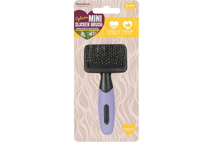 Rosewood Options Mini Slicker Brush for Small Animals, Gentle Brush, Ideal for Rabbits & Guinea Pigs, Black/Purple
