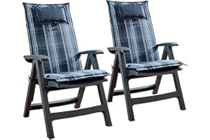 Homeoutfit24 Donau - Cojín Acolchado para sillas de jardín, Hecho en Europa, Respaldo Alto, Poliéster, Resistente a los Rayos UV, Relleno de Espuma, 120 x 50 x 6 cm, 2 Unidades, Azul