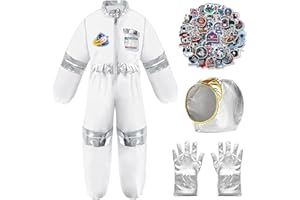 Cnexmin Costume da astronauta unisex per bambini, completo di casco e guanti, per cosplay, carnevale, Halloween