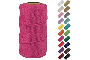 Binwat Natural Macrame Cotton Cord Twine String Cord Colored Cotton Rope Macrame Yarn Craft Cord for DIY Crafts Knitting Plant Hangers Christmas Wedding Decor (Rose red, 2mmx100m)