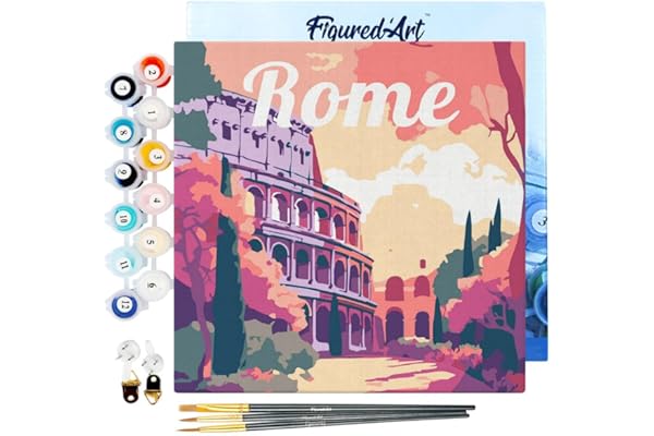 Figured'Art Mini Peinture par Numéro Adulte 20x20cm avec cadre Colisée de Rome - Petit Format Kit de Loisir Créatif DIY Numéro d'Art Complet