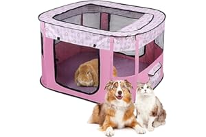 PEELANMALL Welpenlaufstall Tierlaufstall Faltbar für Hunde,Welpenauslauf Oxford-Gewebe Hundehütte,Welpenauslauf Rechteckiges Zelt für Hunde Hasen Meerschweinchen Katzen für innern oder außen,70x55x40cm Rosa