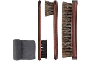 Euvia Kit de Nettoyage&Entretien Cuir Premium 4 Pièces Poils de Cheval 100% Applicateurs,Brosses Brillantage&Chiffon Microfibre Pour Chaussures,Bottes,Sacs Cuir&Suède,Voiture