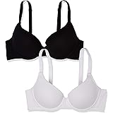 Iris & Lilly Women's Cotton Demi Bra, Pack of 2, Black/White, 34A