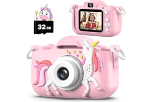 HOOMOON Neu Einhorn Kinderkamera, Weihnachten Geburtstag Geschenke für Mädchen Jungen Alter 3-12, 1080P HD Selfie Digital Kamera, Niedliche kleine Mädchen Jungen Geschenke Spielzeug für 3 4 5 6 7 8 Jahre