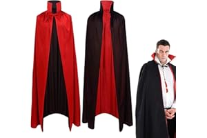 SHENGRUILI Halloween Umhang,140cm Vampir Umhang,Sensenmann Kostüm,Draculas Umhang,Vampir Halloween Kostüm,Umhang Schwarz Rot,Unisex Umhang mit Langer Kapuze,Halloween Vampir Kostüm Umhang