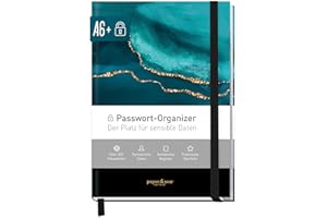 HÄFFT paper&you® Livre de mots de passe A6+ avec onglet A-Z "Shiny Teal" pour 320 données d'accès, gestionnaire de mots de passe petit format - durable & respectueux du climat