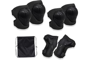 MUNSKT 6PCS Kids Sports Protective Gear Set with Drawstring Bag, Knee Elbow Pads Wrist Guards Comfortable Adjustable for Inline Roller Skating Skateboard Biking Cycling Scooter, 3-12 Years Old Kids