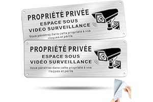 Goodvia Propriété Privée sous Vidéo Surveillance Metal Aluminium Brossé 250 * 90 mm avec Adhésif, Vous Pénétrez dans Cette Propriété à vos Risques et Périls 2 Pièces