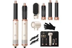 Airstyler 5-i-1 locktång, Golden Goods hårstyler set med varmluftsborste, plattborste, 1000W hårtork, ge volym, räta ut, locka och föna, rundborstfön