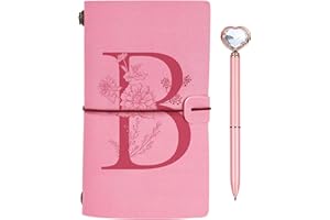 TOOZEN Regalo Diario in Pelle Iniziale, Diario di Viaggio Rosa, Taccuino in Pelle Rifillabile con Penna Diamante Cuore, Idee Regalo Compleanno, Ringraziamento, Natale per Donne Ragazze Amica Scrittori B