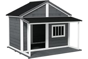 PawHut Hundehütte aus Massivholz Kleintierhaus isoliertes Hundehaus mit Terrasse Asphaltdach Outdoor wetterfeste Hütte für draußen Grau 127 x 112 x 109 cm