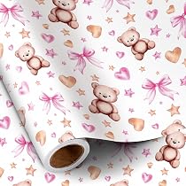 RUSPEPA Baby Geschenkpapierrolle für Mädchen   Mini Rolle   43,2 cm x 10 m   Niedliches Giraffen  und Baby Mädchen Schriftzug Design, perfekt für Babyparty, Party, Feiertag