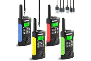Tokwak Talkie Walkie Longue Portée Rechargeable par USB C, Lot de 4 Talkies-Walkies Enfants Adultes 16 Canaux VOX Lampe Torche, Walkie Talkie PMR446 Batterie Li-on pour Camping, Randonneé, Vélo, Fêtes