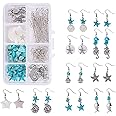 SUNNYCLUE 1 Box 128Pcs DIY Make 10 Pairs Starfish Shell Earring Making Kit Seahorse Fish Charms Ocean Theme Pendants Turquoise Beads Earring Findings for Women Adults Jewellery Making Crafts Christmas