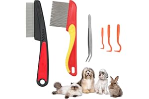 EPISKEY 6PCS Flea Comb for Dog,Cat Flea Catcher Comb Fine Long Teeth Dog Flea Combs Stainless Steel Lice Tear Stain Remover Dog Tick Removal Tool for Puppy Kitten Hair Grooming (Red)