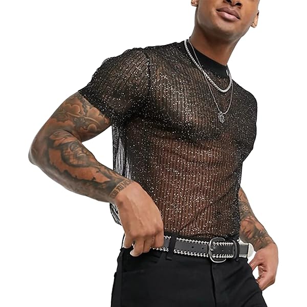 Chemise Paillette Homme Casey Kevin - Manches Longues Transparente, Style Disco Resille