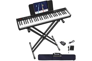OYAYO Piano de teclado de 61 teclas con teclas semicontrapesadas y soporte de teclado, piano electrónico con interfaz USB MIDI y teclado de piano Bluetooth para principiantes y niños adultos