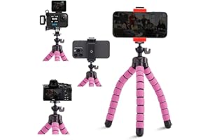 Aitteel Mini Treppiede Portatile per Telefono Cellulare, Fotocamera, Gopro, Rosa Nero, Alluminio, Compatibile con Smartphone, Fotocamera, Gopro
