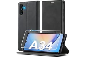 Ailicici für Samsung Galaxy A34 5G Hülle Leder [Mit A34 Schutzfolie] Handyhülle für Samsung A34 5G Hülle Klappbar Leder Flip Wallet Stoßfeste Case Schutzhülle Klapphülle für Samsung Galaxy A34 Hülle