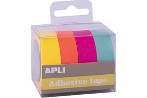 APLI - 18817 - Confezione nastri adesivi decorativi - carta tipo WASHI TAPE - colori fluoro - 4 rotoli- Nastri da 15 mm x 15 m