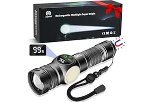 Jayxinli Torches LED Super Bright with Magnetic, 500000 Lumens High Power Rechargeable Torch with LCD Digital Display, Powerful Torch with 9 Light Modes and Zoom for Camping (with 5000mAh Battery)