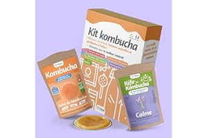 ORISAE Kit kombucha complet - Mère de kombucha fraîche bio - Paquet de thé - Bouteille - Bocal - Passoire - Tissu - Aromatisation au choix - Fabriqué en France (Calme)