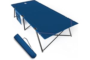 EVER ADVANCED Lettino da campeggio per adulti, pieghevole, con tasca laterale, resistente, lettino da campeggio allargato, con borsa per il trasporto, letti da campeggio portatili per esterni, ufficio