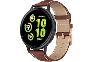 KoGiio Vintage Leder Armband 20mm für Garmin Vivoactive 5/Vivomove Trend/Sport/Venu Sq 2 Music/Sq 2/2 Plus, Herren Damen Ersatz Weich Uhrenarmbänder für Garmin Forerunner 245/645 /245 music-Braun