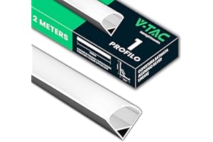 V-TAC 1 Profilo per Strisce Led da 2 METRI Angolare - (2 Metri Totali) - Profili per Strisce LED in Alluminio con Copertura Satinata - Colore Argento - Angoli 21,3 x 15,8mm