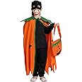 Kaku Fancy Dresses Halloween Pumpkin Robe Cape With Black Eyepatch & Devil Teeth For Halloween Costume For Kids