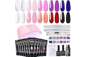 ‎WAKANIYA Poly Gel Set mit UV Lampe, 10 Farben Schnell Nagelverlängerungs Gelnagel Poly Gel Starter Set Komplett mit Strass, 100PCS Tips für Nageldesign, Klar Weiß Rosa Lila Blau