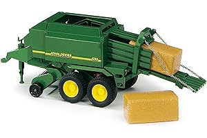 bruder 02017 - John Deere grande pressa con 2 balle quadrate, pressa 1:16, agricoltura, fattoria, macchina per la raccolta, rimorchio del trattore
