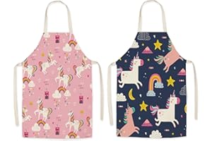 mellystore 2PCS Grembiule Cucina Bambini Unicorno Grembiule per Bambini Pittura Grembiule per Bambini Cucina per Ragazze Ragazzi Cucinare Pittura Artigianale Nero Rosa (8-12 Anni)