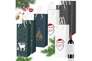 Frasheng 12 Bolsas de Regalo de Vino de Navidad Con Asa, para Champán y Botellas de Papel, Ideal para Cumpleaños y Aniversario (34,2 x 10 x 9,5cm)